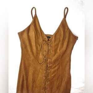 Women’s Faux Suede Mini Dress Festival Medium, FOREVER 21, Camel/Tan, VERY Soft